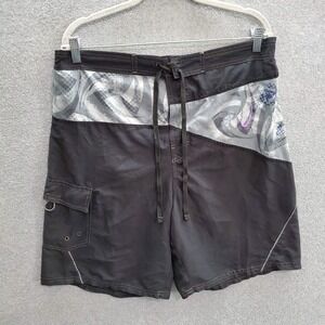 Wilson Men Swimwear XL Gray Retro Swirl Trunks Pocket Drawstring‎ 8" Inseam